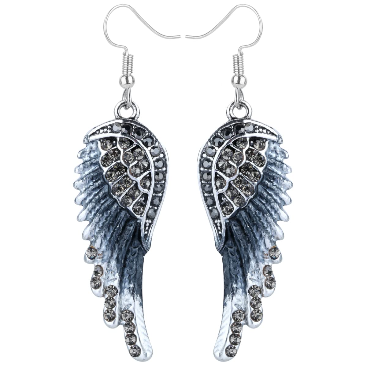 Szxc Women's Crystal Guardian Angel Wings Hypoallergenic Dangle Earrings Biker Jewelry - 2 1/4 inch