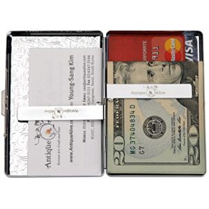 Mother of Pearl Design Extra Long 100S Super Slim King Size 16 Cigarette Engraved Metal Steel RFID Blocking Protection Credit Business Card US Bill Currency Cash Holder Case Storage Box (Butterfly)