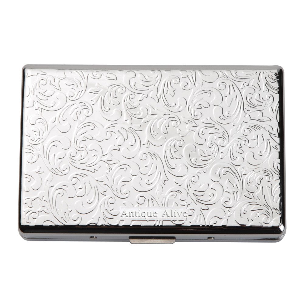 Mother of Pearl Design Extra Long 100S Super Slim King Size 16 Cigarette Engraved Metal Steel RFID Blocking Protection Credit Business Card US Bill Currency Cash Holder Case Storage Box (Butterfly)