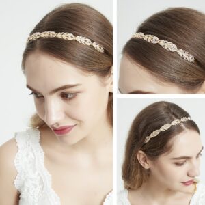 Oriamour Flower Design Rhinestone Crystal Wedding Headband Bridal Headpieces Simple Design Bridal Headband (Gold)