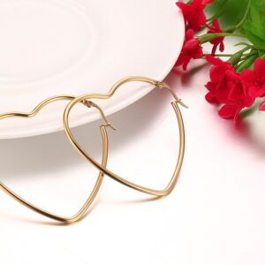 Women's Stainless Steel Gold Plated Heart Shape Hinged Large Hoop Earring,Anti-allergy