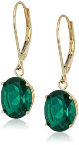 amazon essentials 14k yellow gold oval may created emerald dangle earrings for women, created emerald 8x10mm leverback earrings - hypoallergenic, nickel-free, elegant gift for all occasions ,(previously amazon collection)