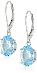 amazon essentials 14k gold oval gemstone dangle leverback earrings, (previously amazon collection)