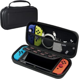 procase carrying case for nintendo switch & switch oled with 8 game card slots, hard portable travel bag protective pouch for nintendo switch console and accessories -black