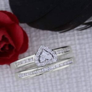 Dazzlingrock Collection 0.50 Carat (ctw) 10K Diamond Ladies Heart Shaped Engagement Ring Set 1/2 CT, White Gold, Size 4