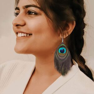 Native Feather Dangle Earrings for Women Long Peacock Feather Earrings for Women Dangling Boho Hook Peacock Feather Earrings