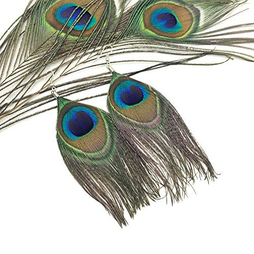 Native Feather Dangle Earrings for Women Long Peacock Feather Earrings for Women Dangling Boho Hook Peacock Feather Earrings