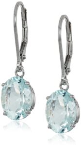 amazon essentials 925 sterling silver 8 x 10mm oval march birthstone aquamarine dangle earrings for women with leverbackss (previously amazon collection)