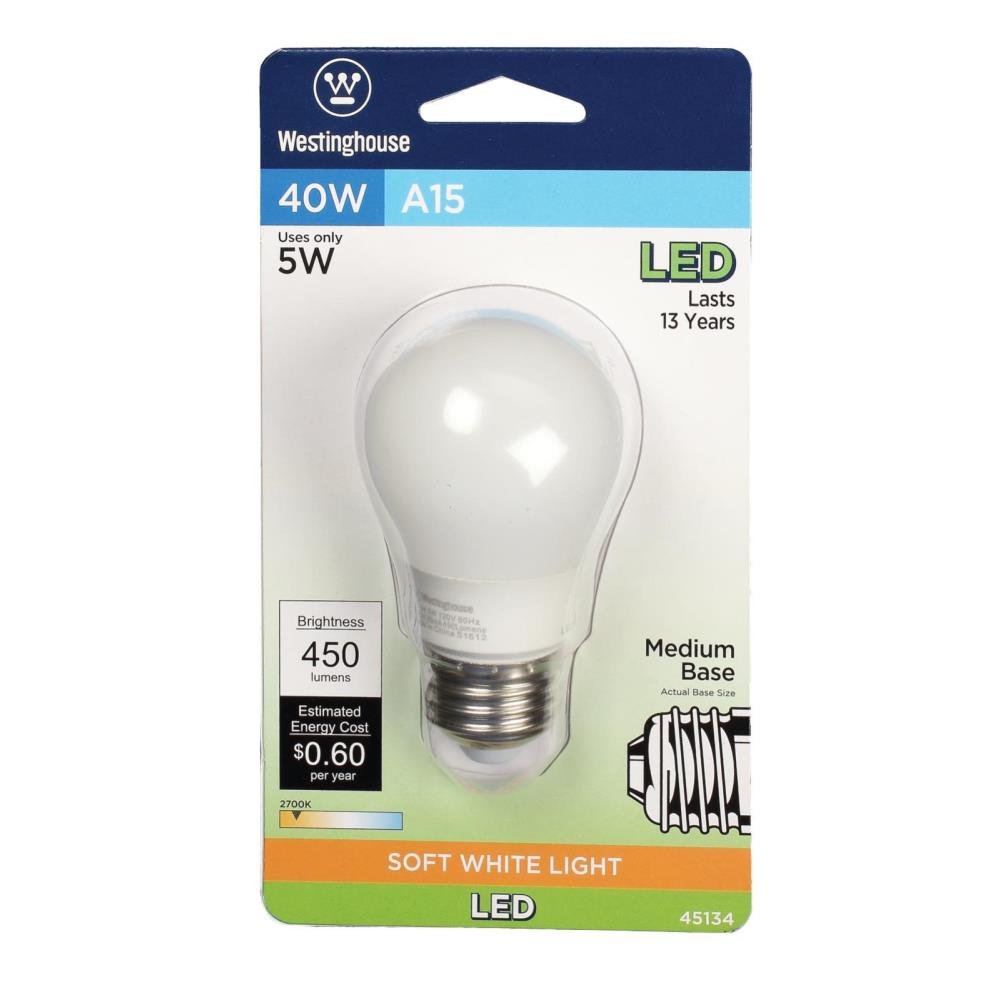 Westinghouse 4513400 40-Watt Equivalent A15 Soft White LED Light Bulb with Medium Base, 1 Count (Pack of 1)