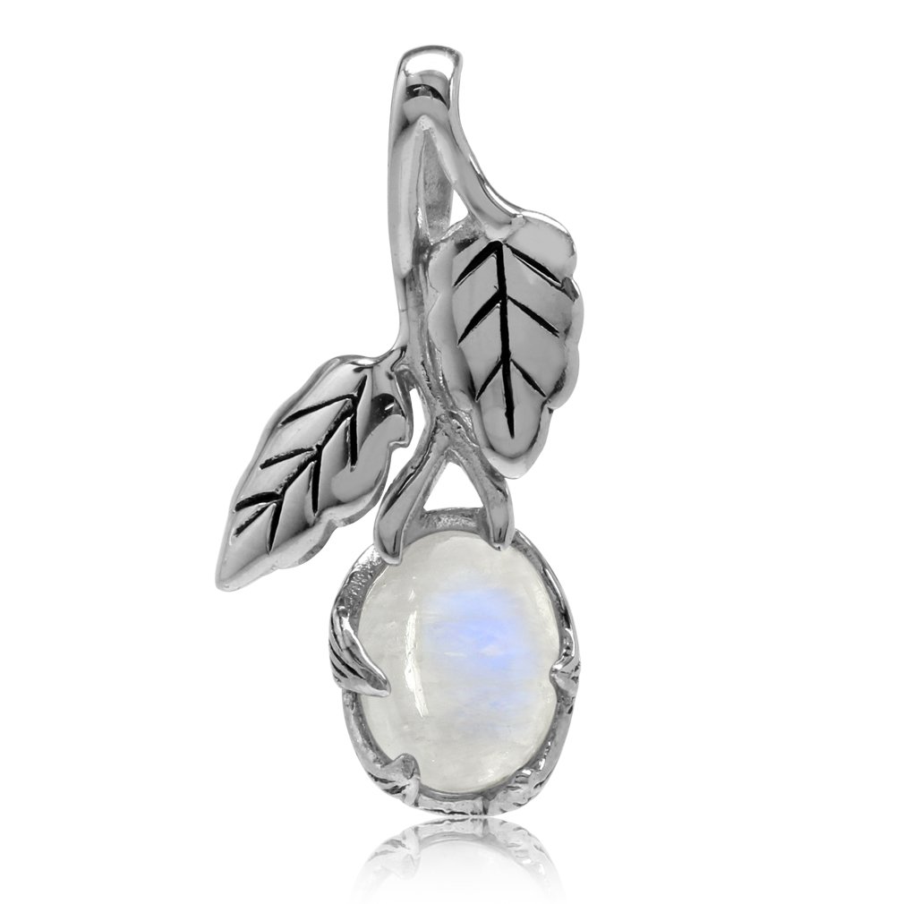 Silvershake Natural Moonstone 925 Sterling Silver Leaf Vintage Inspired Pendant