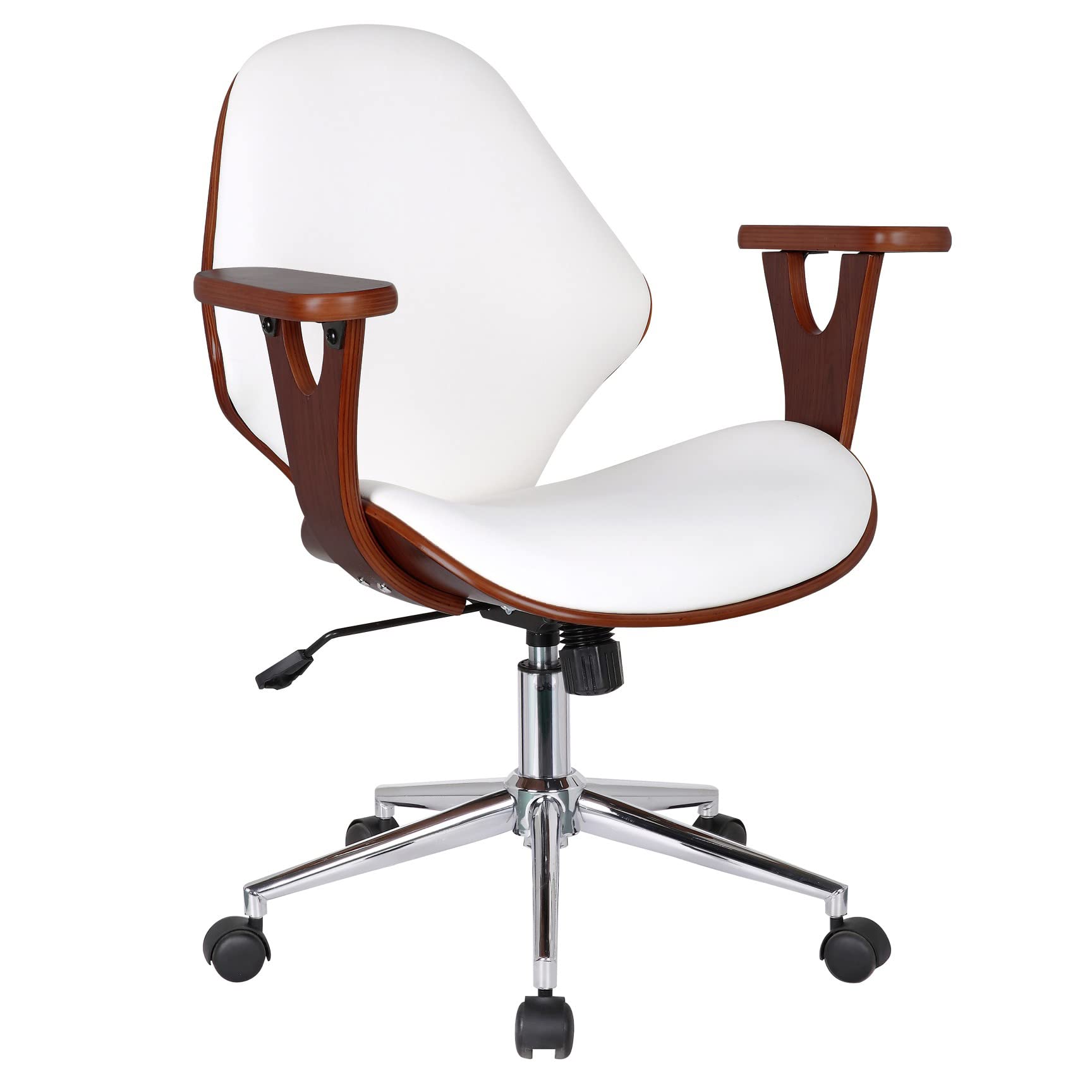 Porthos Home Lillian Mid-Century Office Chair, Water and Stain Resistant Faux Leather Upholstery, Tilt Mechanism, Height Adjustable, 360-degree Swivel, Sturdy Chrome Base with Wheels