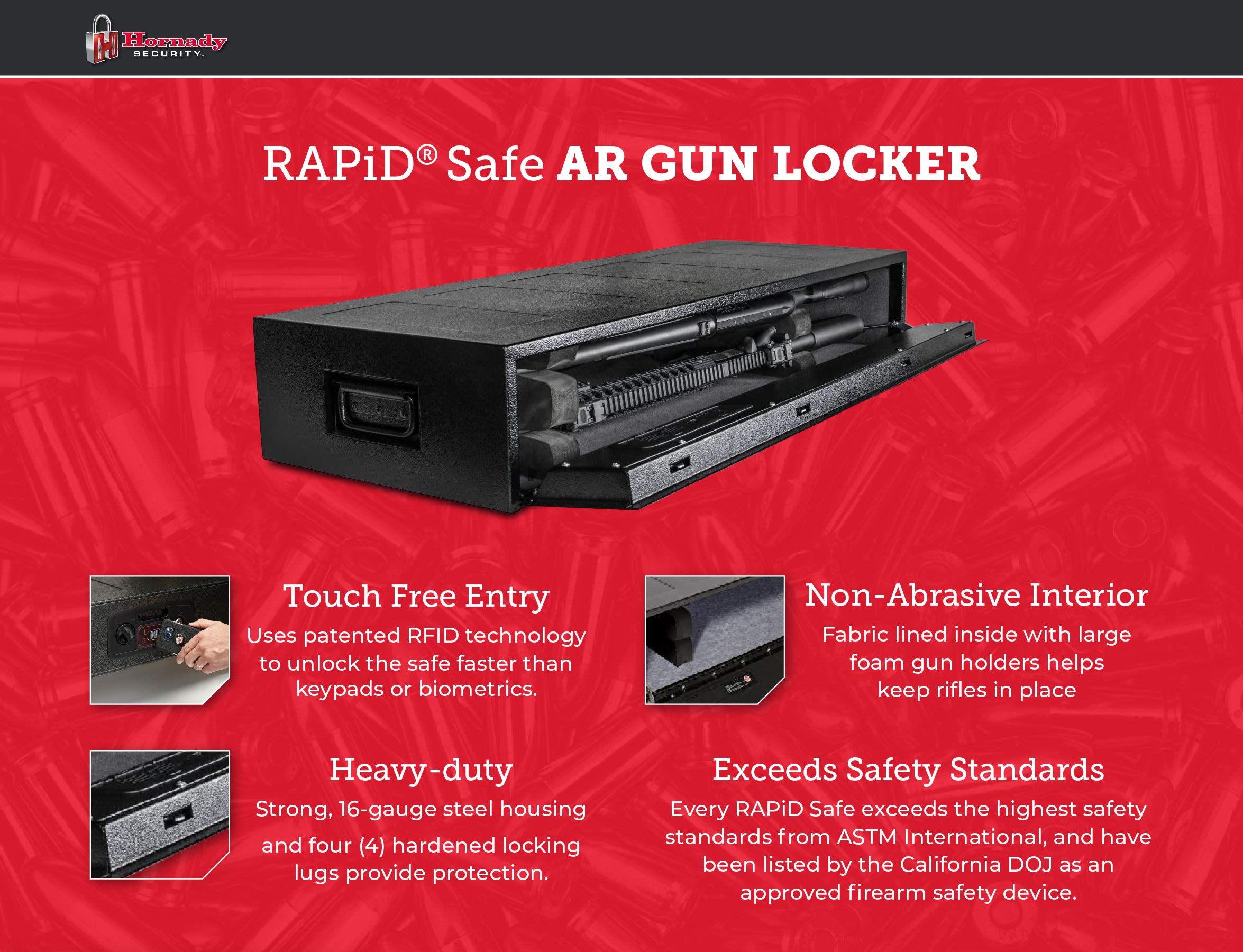 Hornady RAPiD Safe AR Gun Locker with RFID Touch Free Entry - Tamper Proof Gun Safe Perfect for Storing Gun Accessories, Rifles and Shotguns - Heavy Duty Rifle Gun Safe for Home and Vehicle - 98190