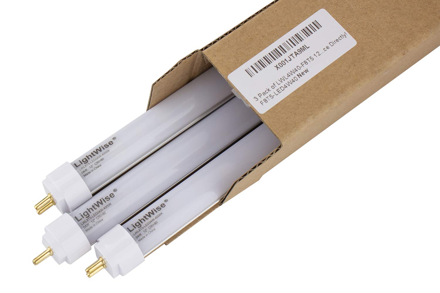 LightWise LWL4W40-F8T5 12" Direct Replacement Led Tube, 4-Watt, White, 4000K, Set of 3