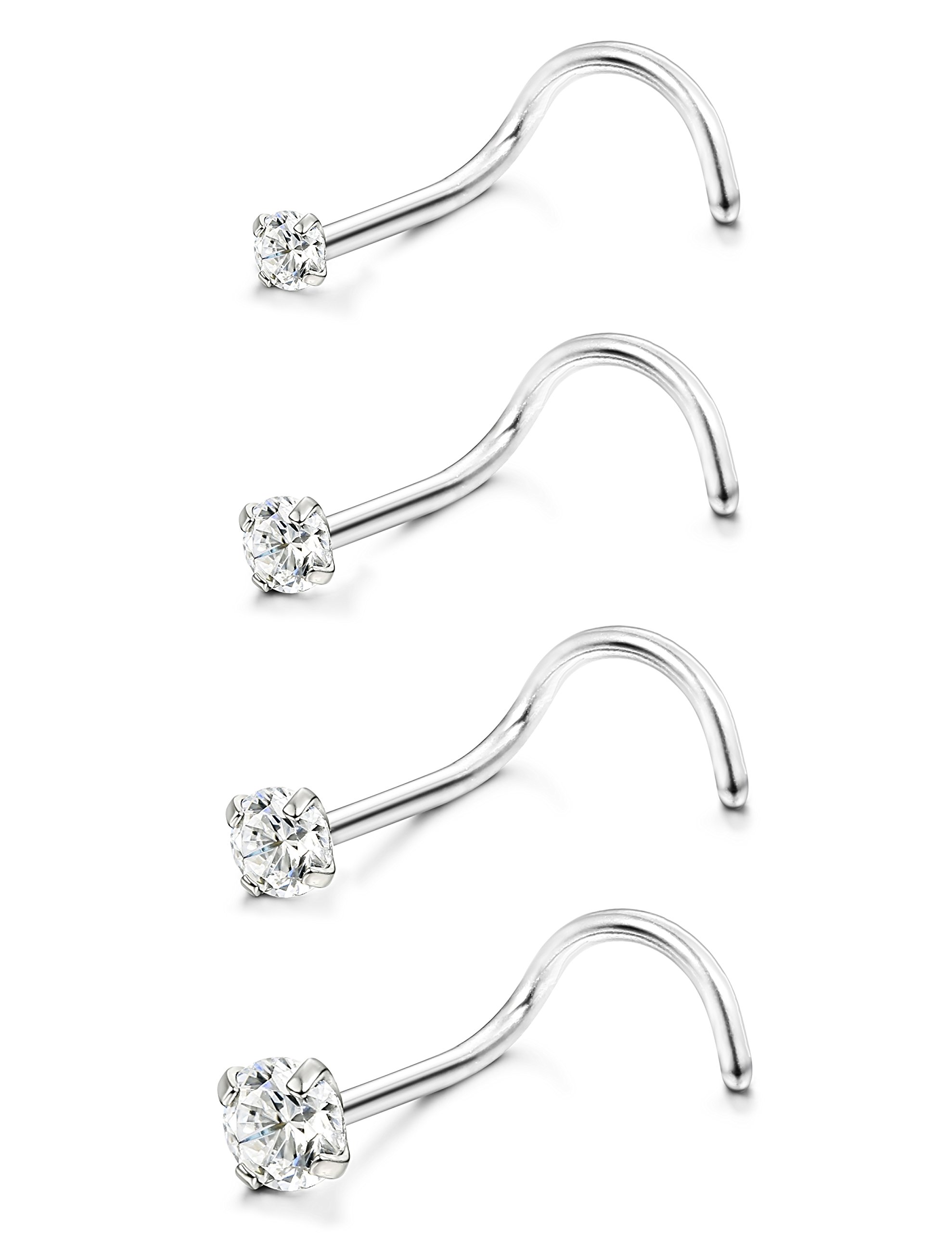 Jstyle 20G 1.5mm 2mm 2.5mm 3mm 3.5mm 4mm Round Diamond CZ Nose Screw Studs Rings Piercing Jewelry