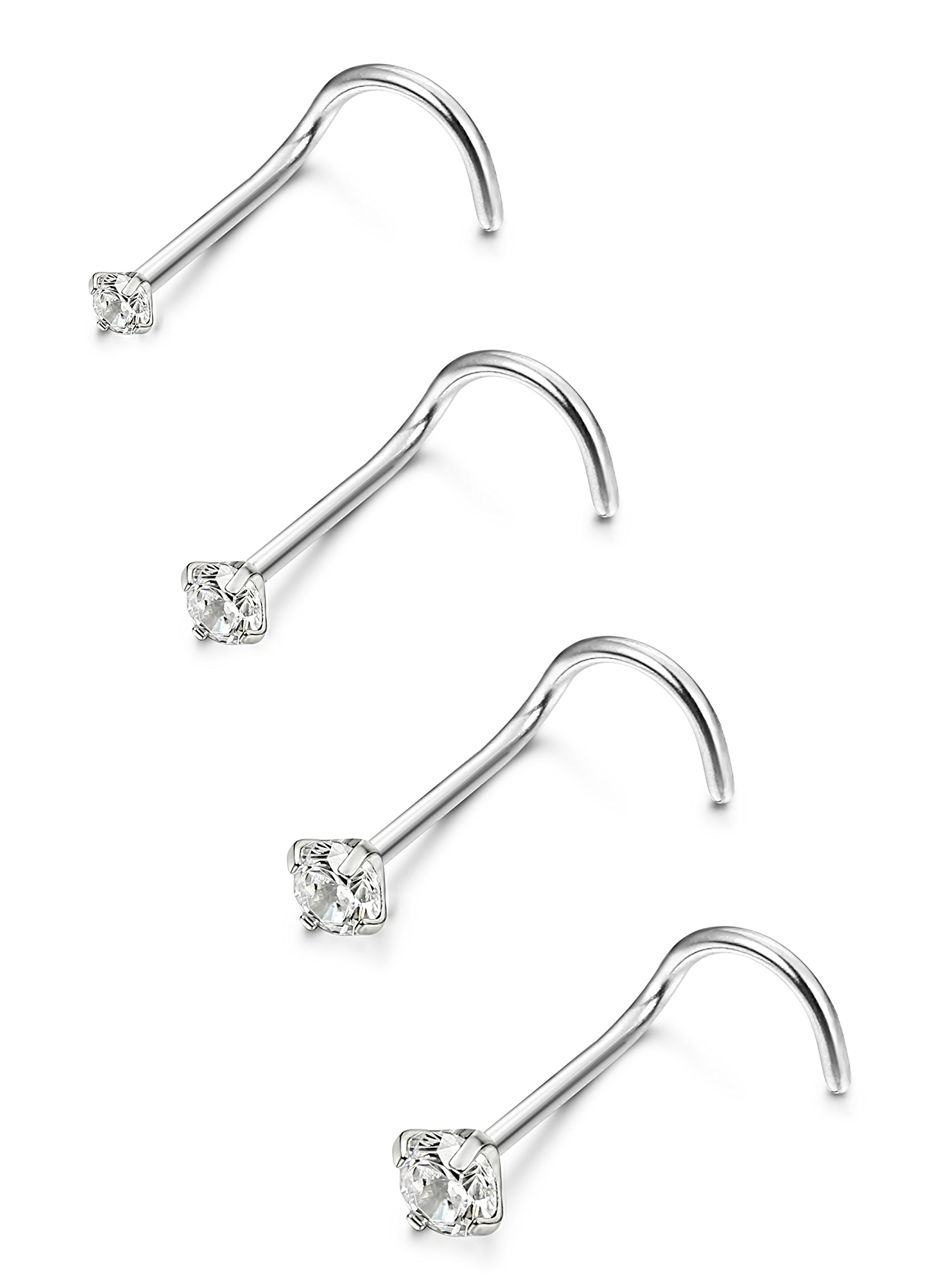 Jstyle 20G 1.5mm 2mm 2.5mm 3mm 3.5mm 4mm Round Diamond CZ Nose Screw Studs Rings Piercing Jewelry