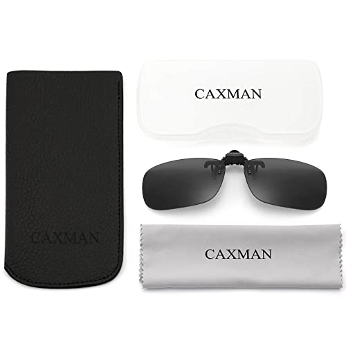 CAXMAN Polarized Clip-on Flip Up Metal Clip Rimless Sunglasses, Lightweight, Black Lens 59 * 42mm