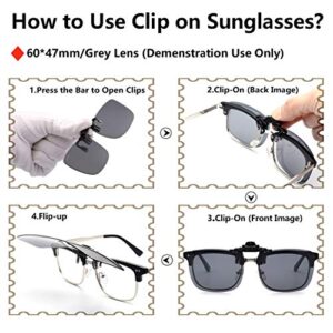 CAXMAN Polarized Clip-on Flip Up Metal Clip Rimless Sunglasses, Lightweight, Black Lens 59 * 42mm