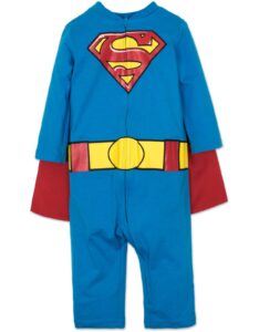 warner bros justice league superman infant baby boys zip up cosplay costume coverall and cape 18 months