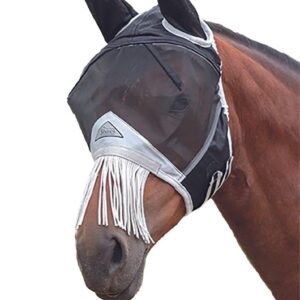 FINE MESH FLY MASK with NOSE FRINGE (X Full, Black)