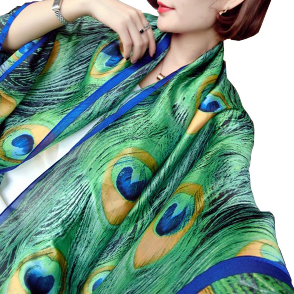 X&F Women's Fashion Peacock Feather Prints Long Scarf Summer Wrap Shawls