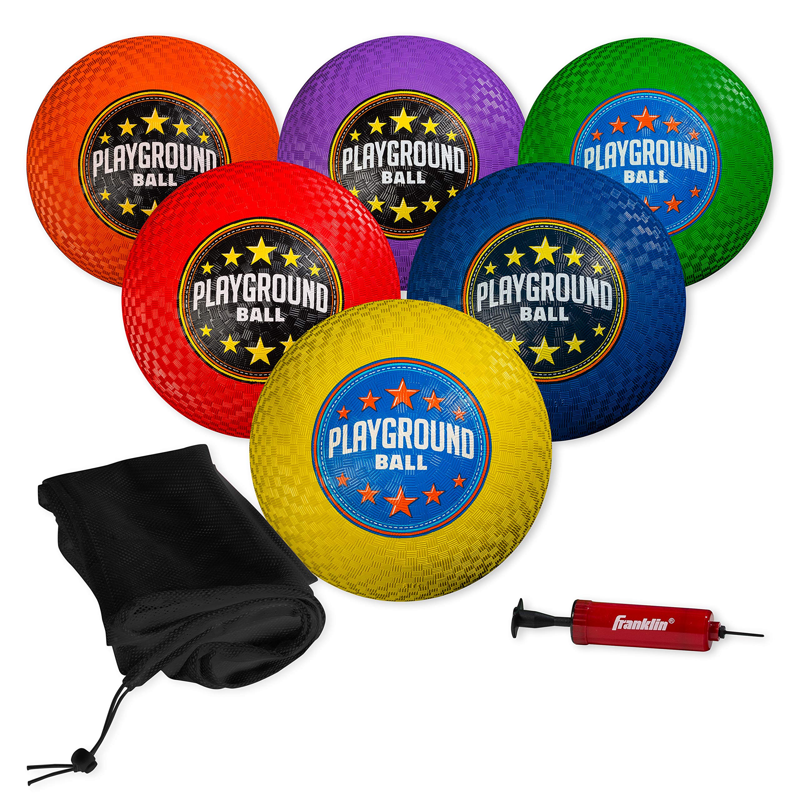 Franklin Sports Playground Balls - Rubber Kickballs and Playground Balls with carry bag For Kids - Great for Dodgeball, Kickball, and Schoolyard Games – 8.5” Diameter, Multicolor Pack of 6