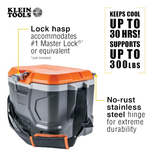 Klein Tools 55600 Work Cooler, 17-Quart Lunch Box Holds 18 Cans, Keeps Cool 30 Hours, Seats 300 Lb, Tradesman Pro Tough Box