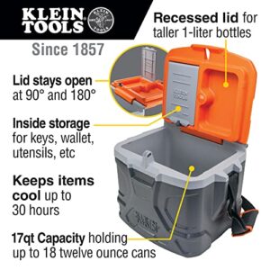 Klein Tools 55600 Work Cooler, 17-Quart Lunch Box Holds 18 Cans, Keeps Cool 30 Hours, Seats 300 Lb, Tradesman Pro Tough Box