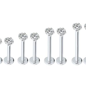 Injoy Jewelry 4 Pairs 16G Stainless Steel 3mm Round Cubic Zircon Lip Studs Labret Monroe Nose Tragus Helix Ear Piercing Jewelry 6-12mm Bar Length