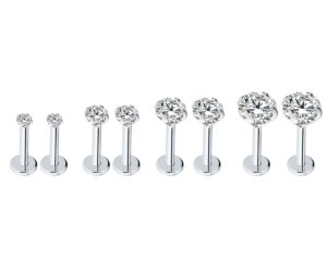 injoy jewelry 16g stainless steel 2-5mm round cubic zircon lip studs labret monroe nose tragus helix ear piercing jewelry 6mm bar length, 4 pairs