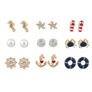 lux accessories gold tone crystal pearl red white blue nautical earring set