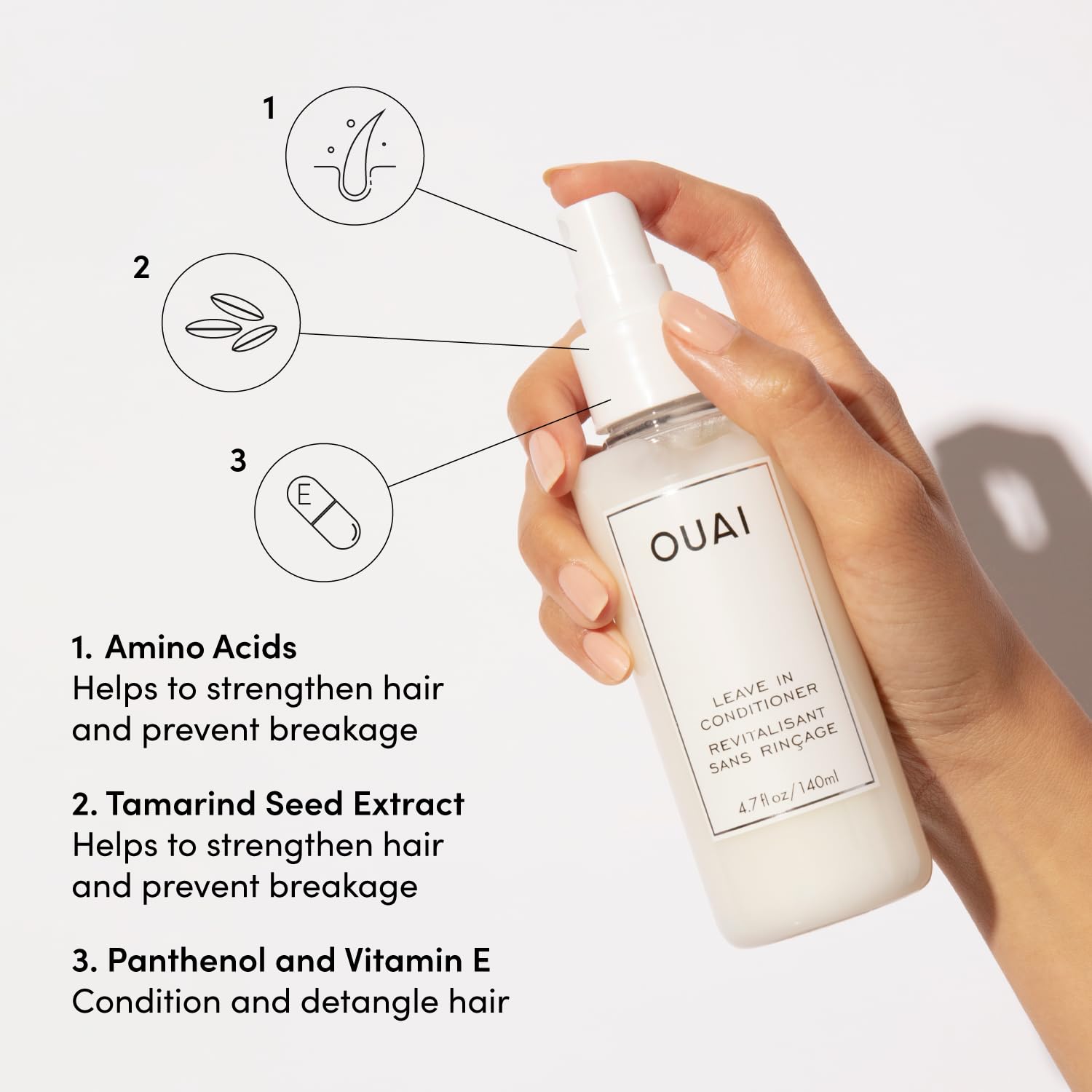 OUAI Leave In Conditioner & Heat Protectant Spray - Prime Hair for Style, Smooth Flyaways, Add Shine and Use as Detangling Spray - No Parabens, Sulfates or Phthalates (1.5 oz)