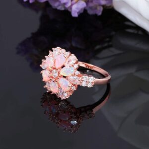 CiNily Flower Opal Ring-Pink Opal Cubic Zirconia CZ Ring 14K Rose Gold Plated Gemstone Promise Engagement Ring for Women (8)