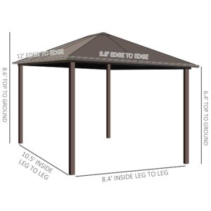 Outsunny 10' x 12' Hardtop Gazebo with Curtains and Netting, Permanent Pavilion Metal Single Roof Gazebo Canopy with Aluminum Frame and Hooks, for Garden, Patio, Backyard, Coffee Brown