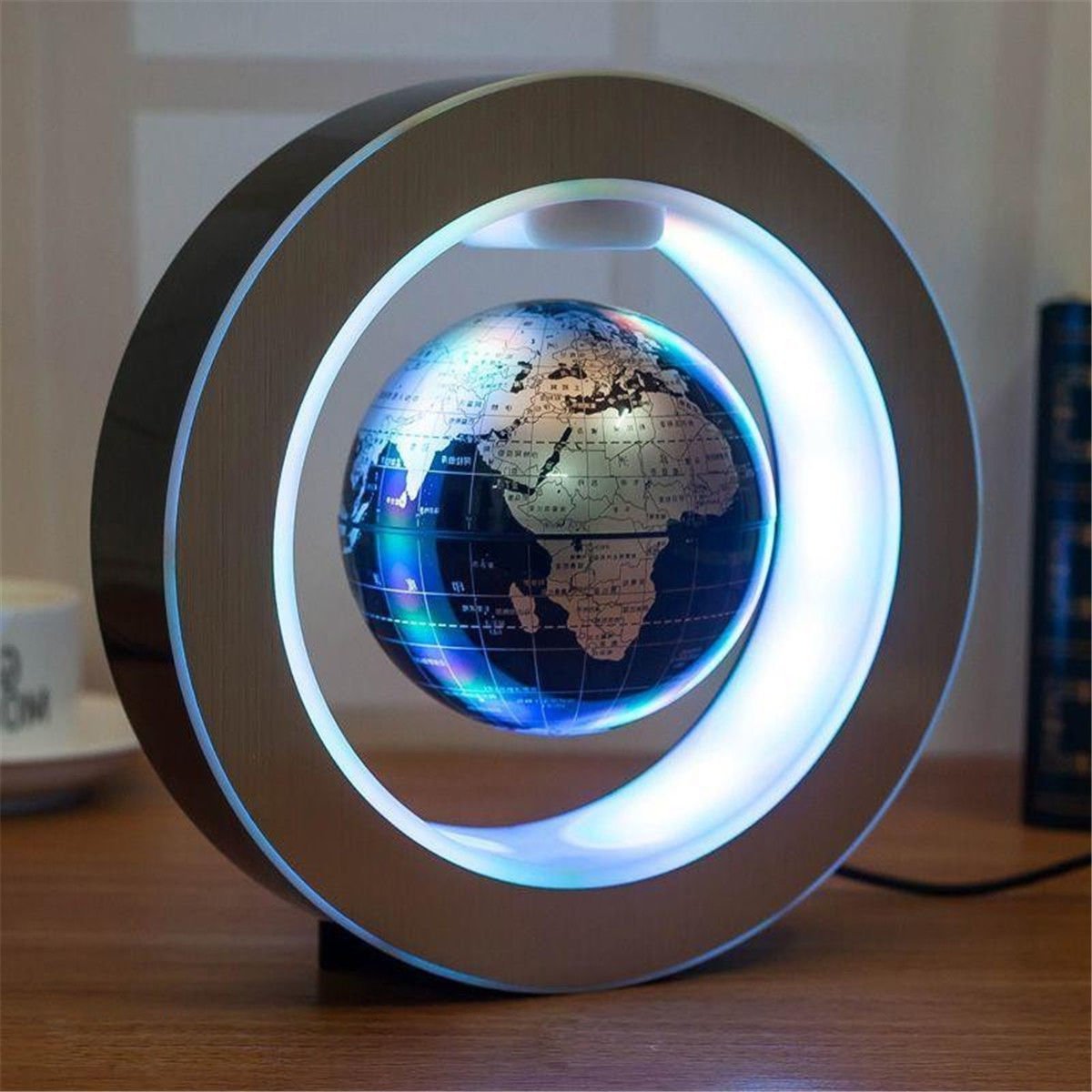 YANGHX Floating Globe World Map 4inch Rotating Magnetic Mysteriously Suspended in Air World Map Home Decoration Crafts Fashion Holiday Gifts (Black)