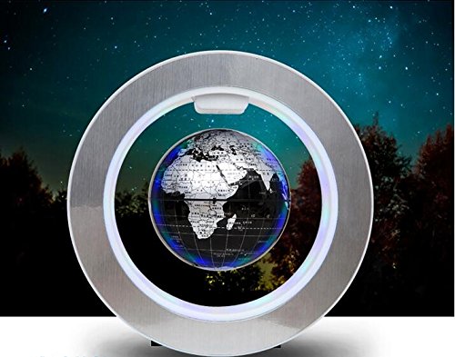 YANGHX Floating Globe World Map 4inch Rotating Magnetic Mysteriously Suspended in Air World Map Home Decoration Crafts Fashion Holiday Gifts (Black)