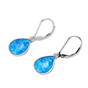 Dangle Earrings for Women Opal: 925 Sterling Silver Leverback Earrings Opal Teardrop Created Drop Opal Earrings for Women October Birthstone Opal Jewelry Christmas Birthday Jewelry Gifts for Wife Grandma Girlfriend