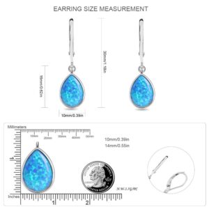 Dangle Earrings for Women Opal: 925 Sterling Silver Leverback Earrings Opal Teardrop Created Drop Opal Earrings for Women October Birthstone Opal Jewelry Christmas Birthday Jewelry Gifts for Wife Grandma Girlfriend