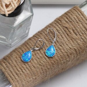 Dangle Earrings for Women Opal: 925 Sterling Silver Leverback Earrings Opal Teardrop Created Drop Opal Earrings for Women October Birthstone Opal Jewelry Christmas Birthday Jewelry Gifts for Wife Grandma Girlfriend