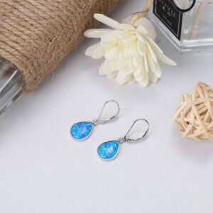 Dangle Earrings for Women Opal: 925 Sterling Silver Leverback Earrings Opal Teardrop Created Drop Opal Earrings for Women October Birthstone Opal Jewelry Christmas Birthday Jewelry Gifts for Wife Grandma Girlfriend