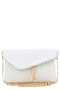 fashionpuzzle envelope wristlet clutch crossbody bag with chain strap (white)