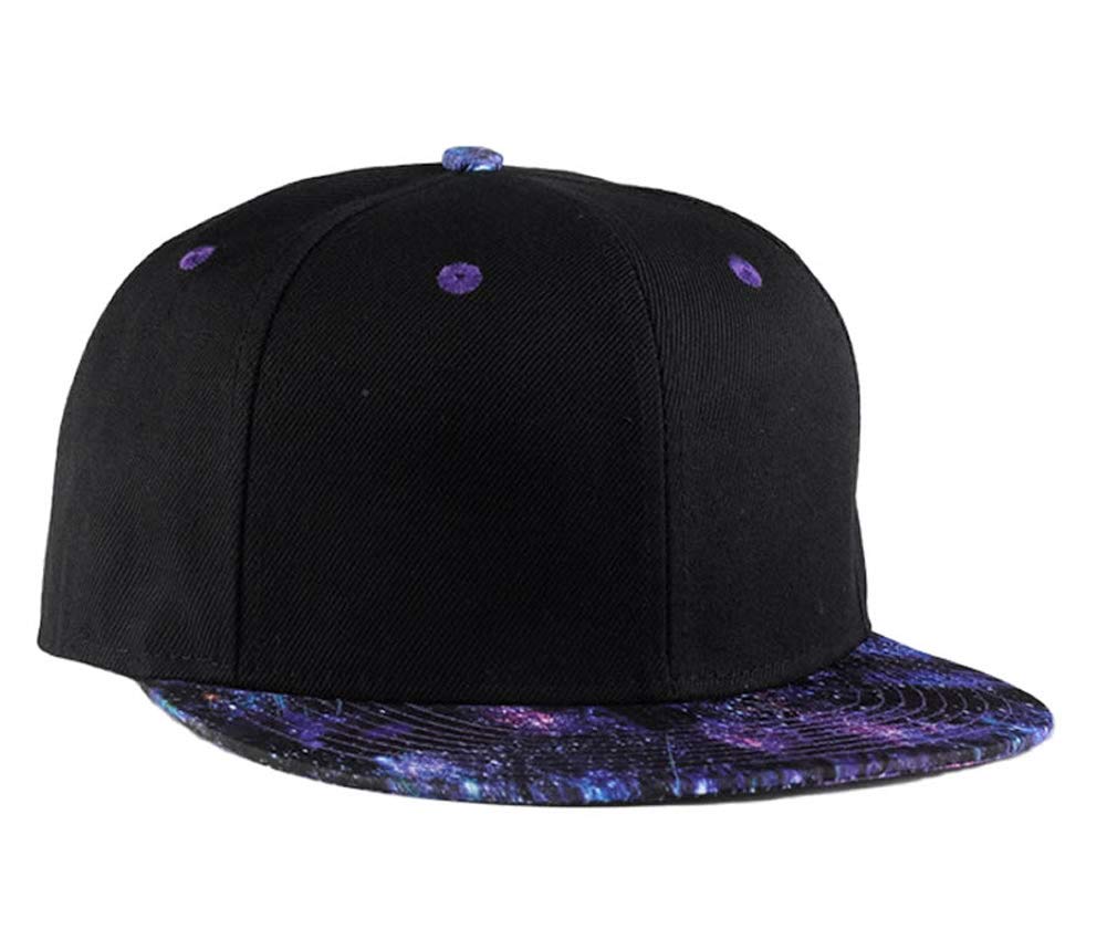 Quanhaigou Purple Galaxy Snapback Hat Unisex Trucker Hat Hip Hop Plaid Flat Bill Brim Adjustable Baseball Cap, Black Purple, One Size