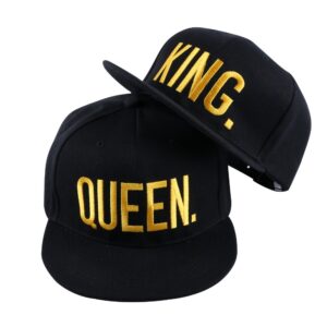 wendywu hip-hop hats king and queen 3d embroidered lovers couples snapback caps adjustable (king queen)