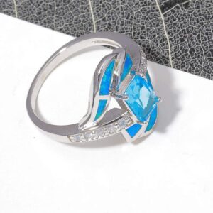 CiNily Silver Blue Fire Opal Aquamarine for Women Jewelry Gemstone Ring Size 5-12 (6)