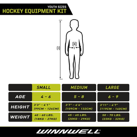 Winnwell Hockey Protective Gear Set - Ice Hockey Equipment with Bag - Youth Hockey Gear Kit- Shoulder, Elbow, Shin pads, Gloves, Pants & Bag