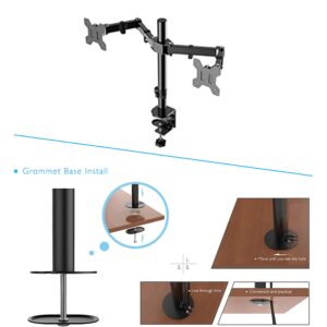 Rocelco Premium Desk Computer Monitor Mount - Standard Pattern Fits 13" - 27" LED LCD Dual Flat Screen - Double Articulated Full Motion Adjustable Arm - Grommet and C Clamp - Black (R DM2)