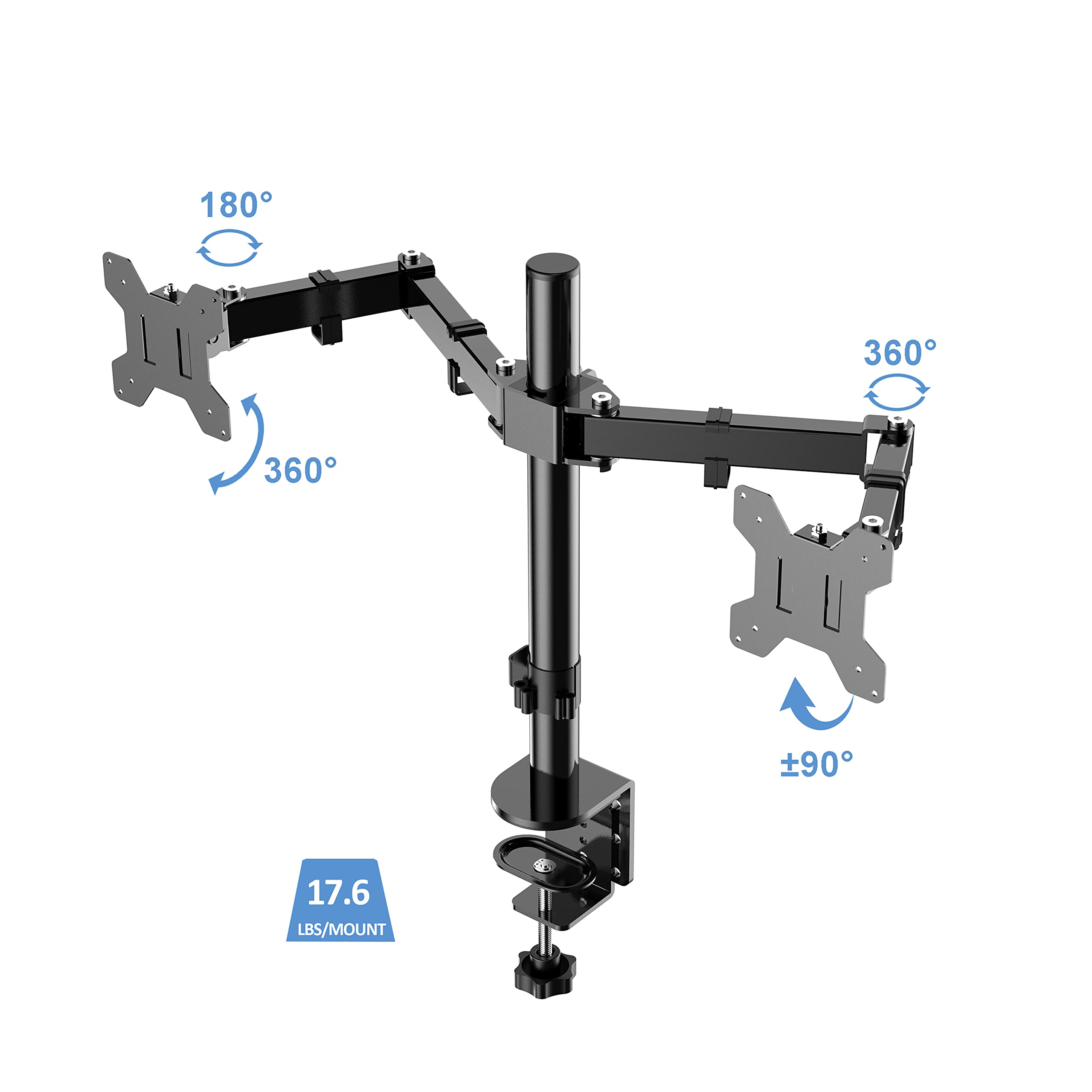 Rocelco Premium Desk Computer Monitor Mount - Standard Pattern Fits 13" - 27" LED LCD Dual Flat Screen - Double Articulated Full Motion Adjustable Arm - Grommet and C Clamp - Black (R DM2)