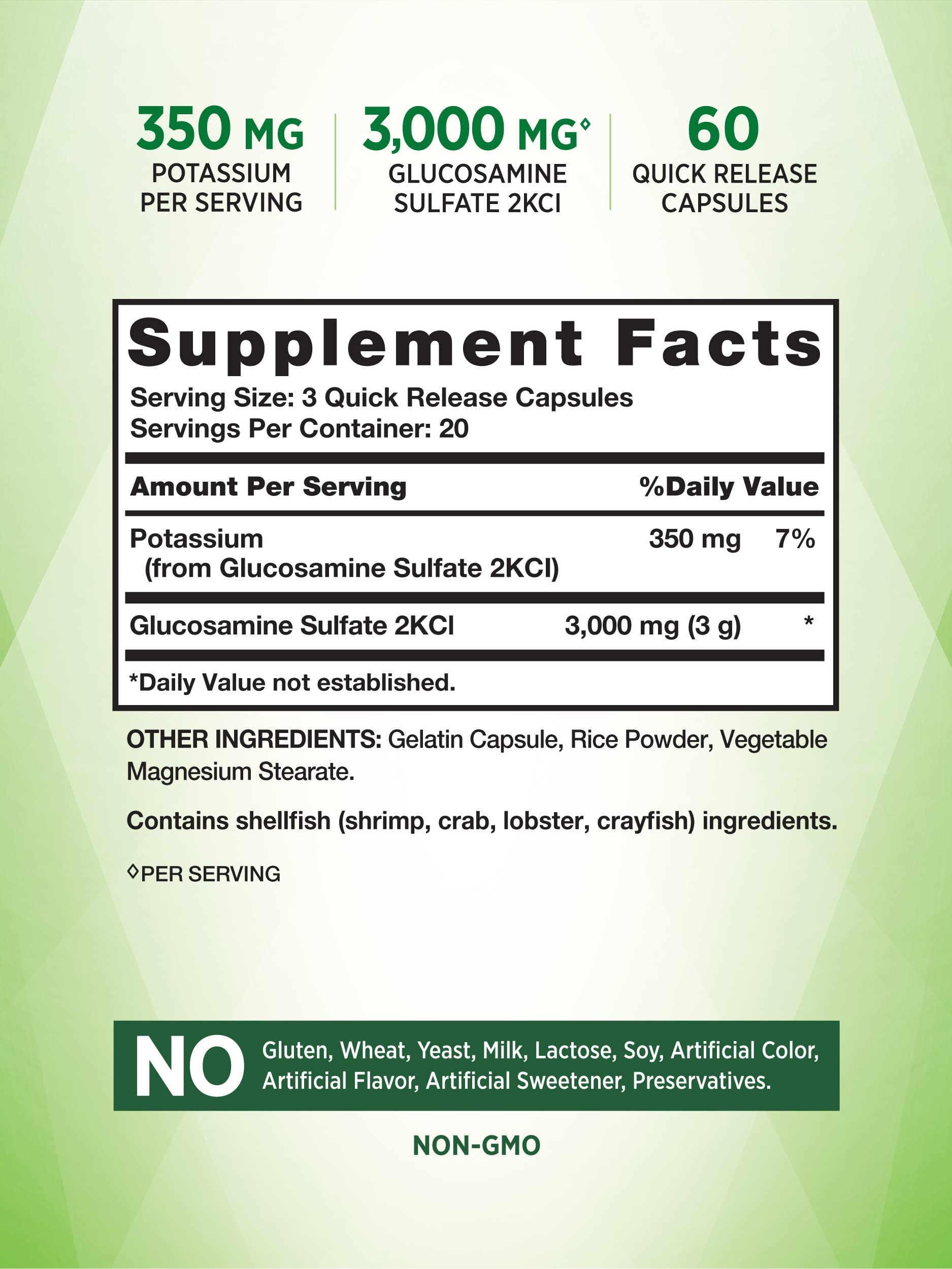 Nature's Truth Glucosamine Sulfate Capsules | 3000mg | 60 Count | Non-GMO & Gluten Free Supplement | with Potassium