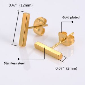 Mudder 4 Pairs Stud Earrings Stainless Steel Line Stick Stud Earring Rectangle Bar Stud for Men and Women, 4 Colors