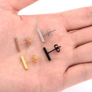 Mudder 4 Pairs Stud Earrings Stainless Steel Line Stick Stud Earring Rectangle Bar Stud for Men and Women, 4 Colors