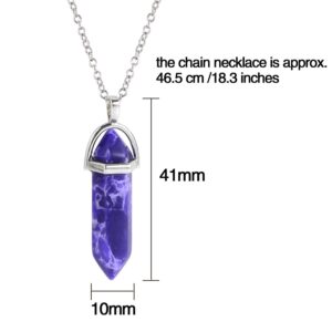 EBOOT womens 12 Pieces Hexagonal Chakra Crystal Bullet Shape Gemstone Pendant Necklaces Pointed Quartz Stone Chain Necklaces Artificial Stone with Storage Bag (Soft Color Set)